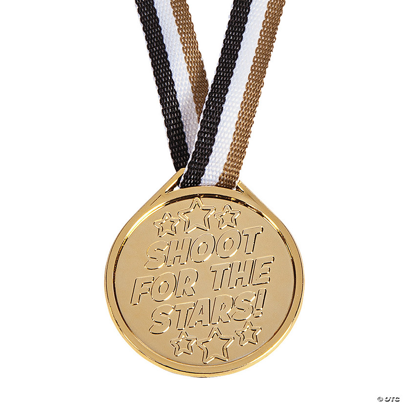 1 1/2" &#8220;Shoot For the Stars&#8221; Gold Molded Plastic Award Medals - 12 Pc. Image