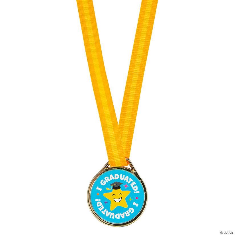 1 1/2"I Graduated Happy Star Blue & Gold Plastic Award Medals - 12 Pc. Image