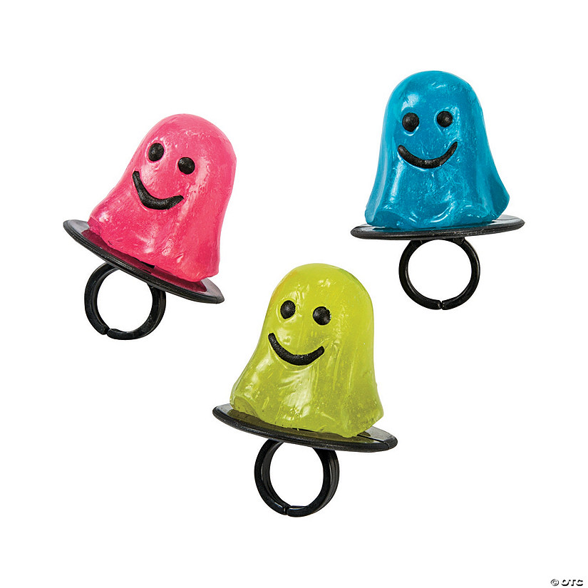 1 1/4" Neon Ghost Lollipops on a Plastic Ring - 12 Pc. Image