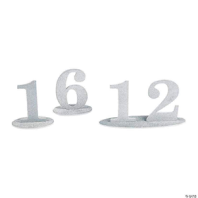 1 - 12 Silver Glitter Table Numbers - 12 Pc. Image