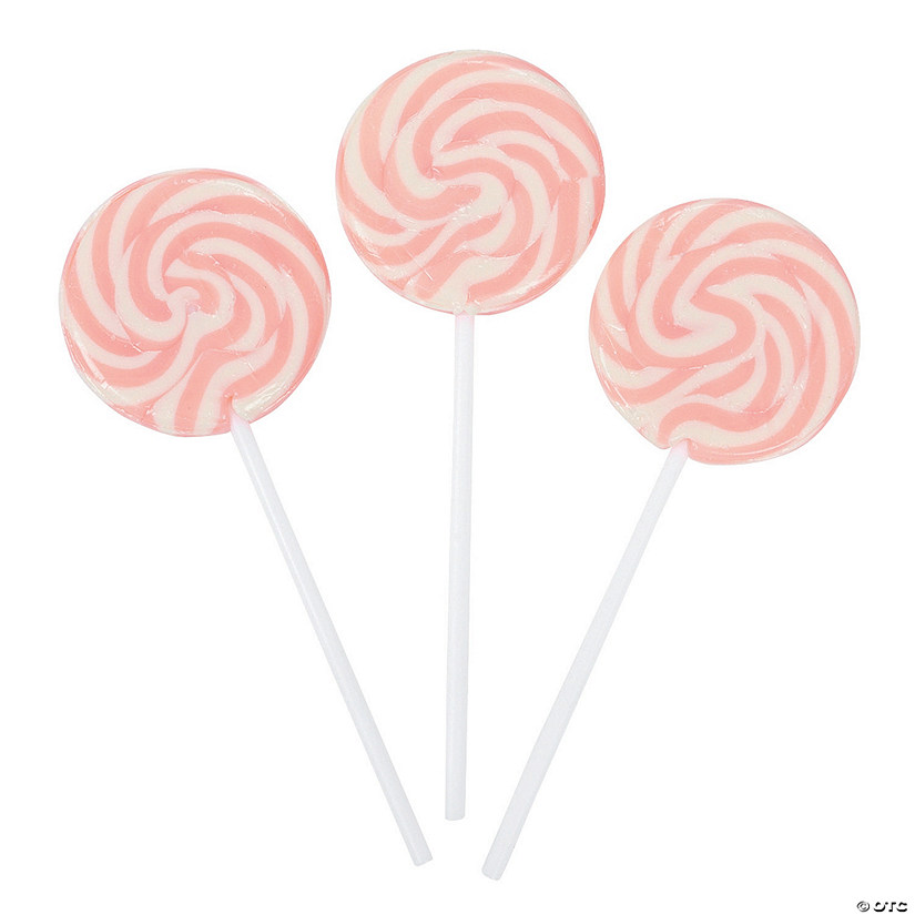 1 3/4" 14 oz. Pink & White Swirl Strawberry Lollipops - 24 Pc. Image