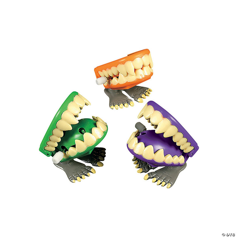 1 3/4" Mini Monster Wind-Up Green, Orange & Purple Plastic Chomping Teeth - 12 Pc. Image