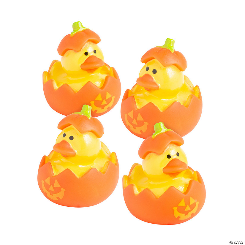 1 3/4" Mini Orange Jack-O'-Lantern Vinyl Rubber Ducks - 12 Pc. Image
