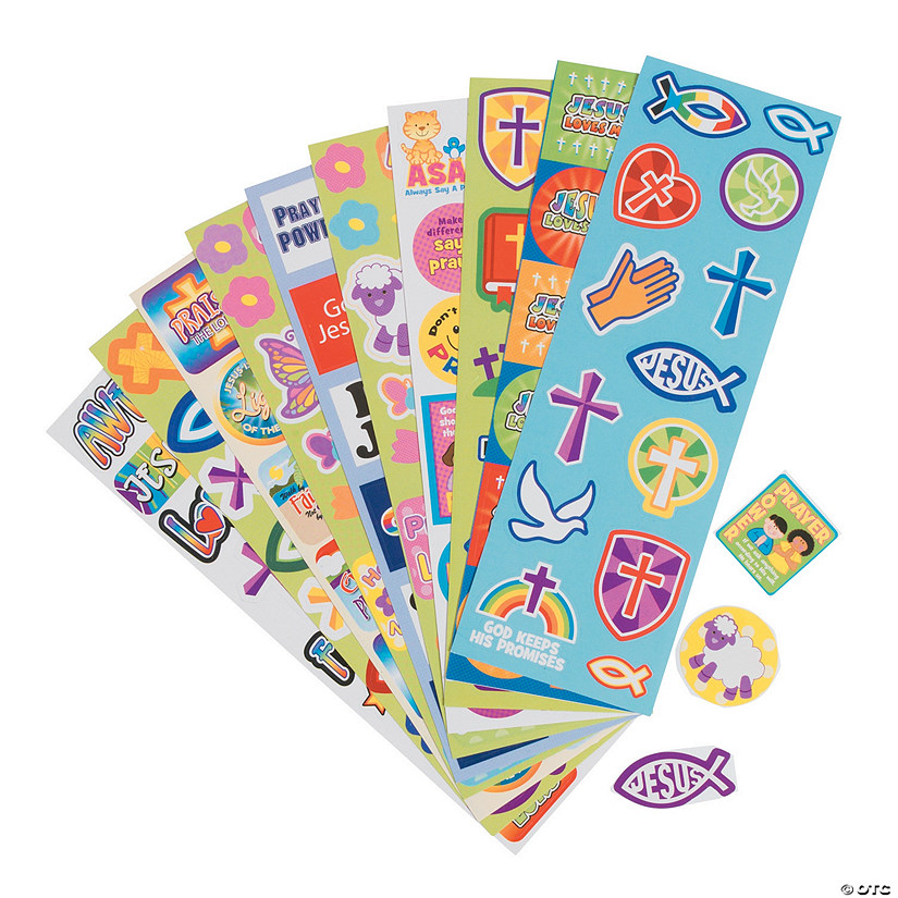 1/4" - 1 3/4" Bulk 100 Pc. Religious Colorful Sticker Sheet Assortment Image