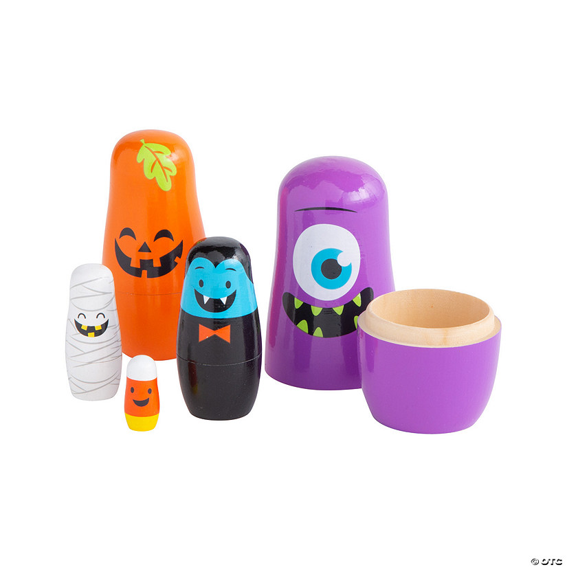 1" - 5" Wood Halloween Monster Nesting Characters Dolls - 5 Pc. Image