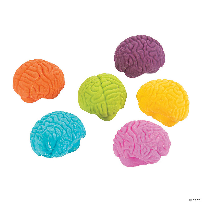 1" Mini Halloween Bright Colors Brain-Shaped Eraser Handouts - 24 Pc. Image