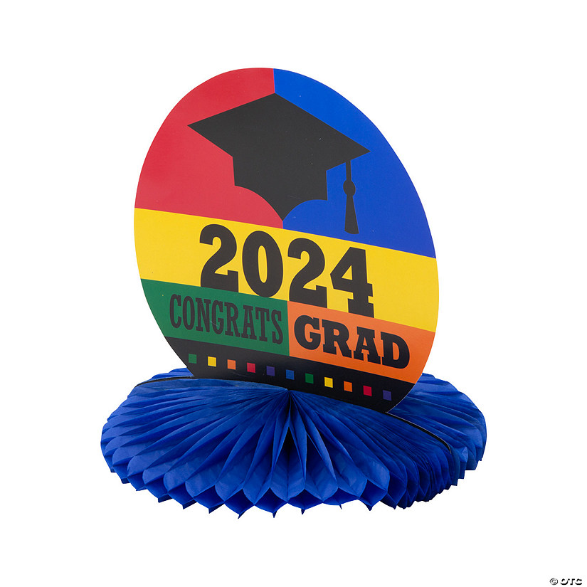 10 1/2" x 10" 2024 Congrats Grad Multicolor Cardstock & Tissue Paper Centerpiece Image