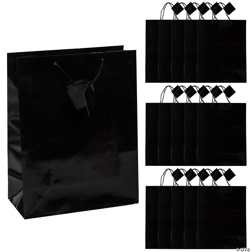 10 1/2" x 13" Large Black Gift Bags - 12 Pc. Image