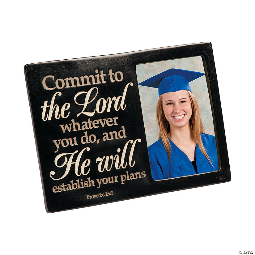 10 1/2" x 6 1/2" Religious Graduation Proverbs 16:3 Resin Picture Frame Image