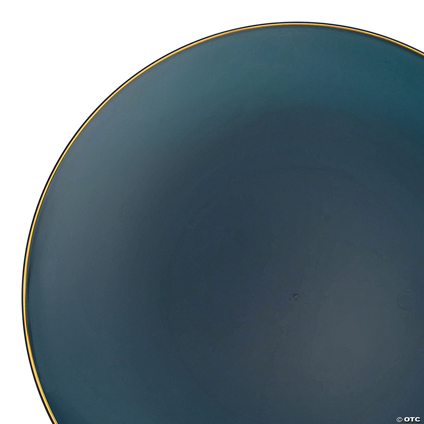 10.25" Navy with Gold Rim Organic Round Disposable Plastic Dinner Plates (40 Plates) Image