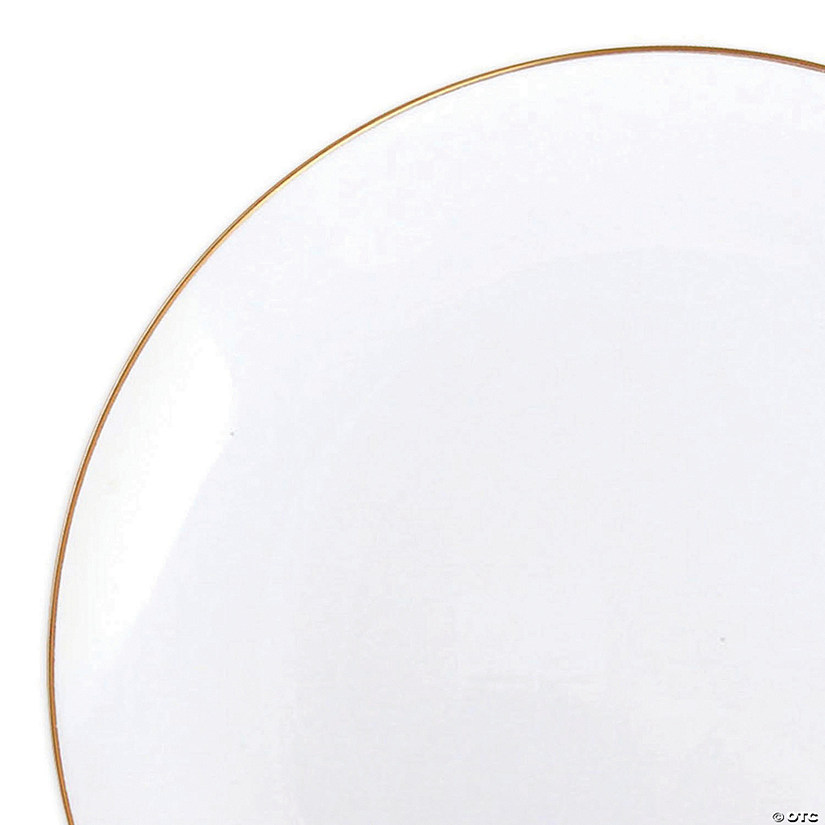 10.25" White with Gold Rim Organic Round Disposable Plastic Dinner Plates (40 Plates) Image