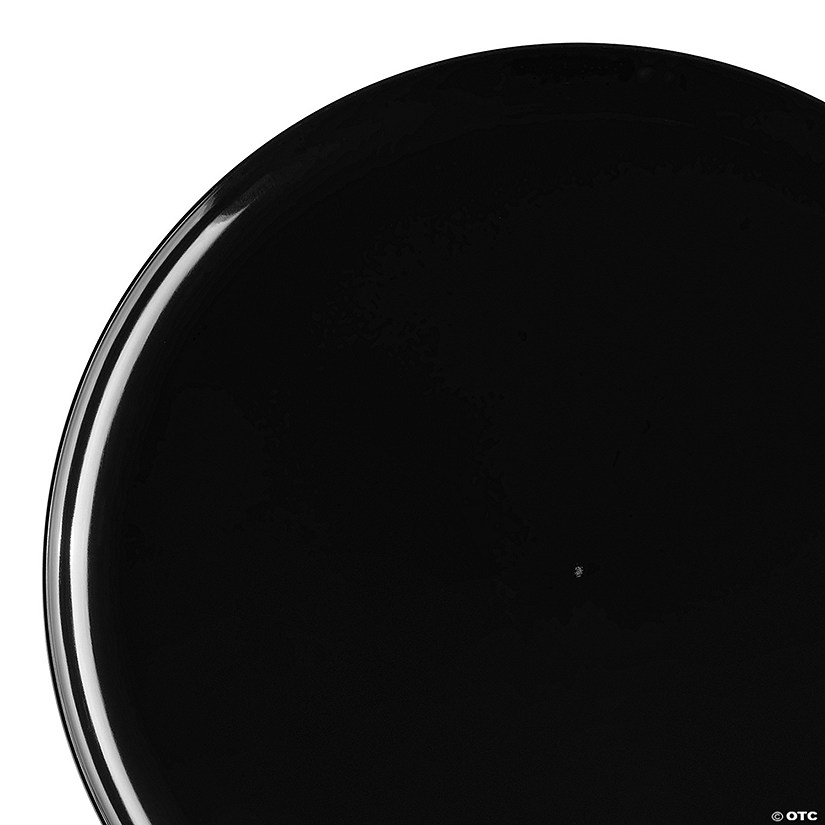 10" Black Flat Round Disposable Plastic Dinner Plates (40 Plates) Image