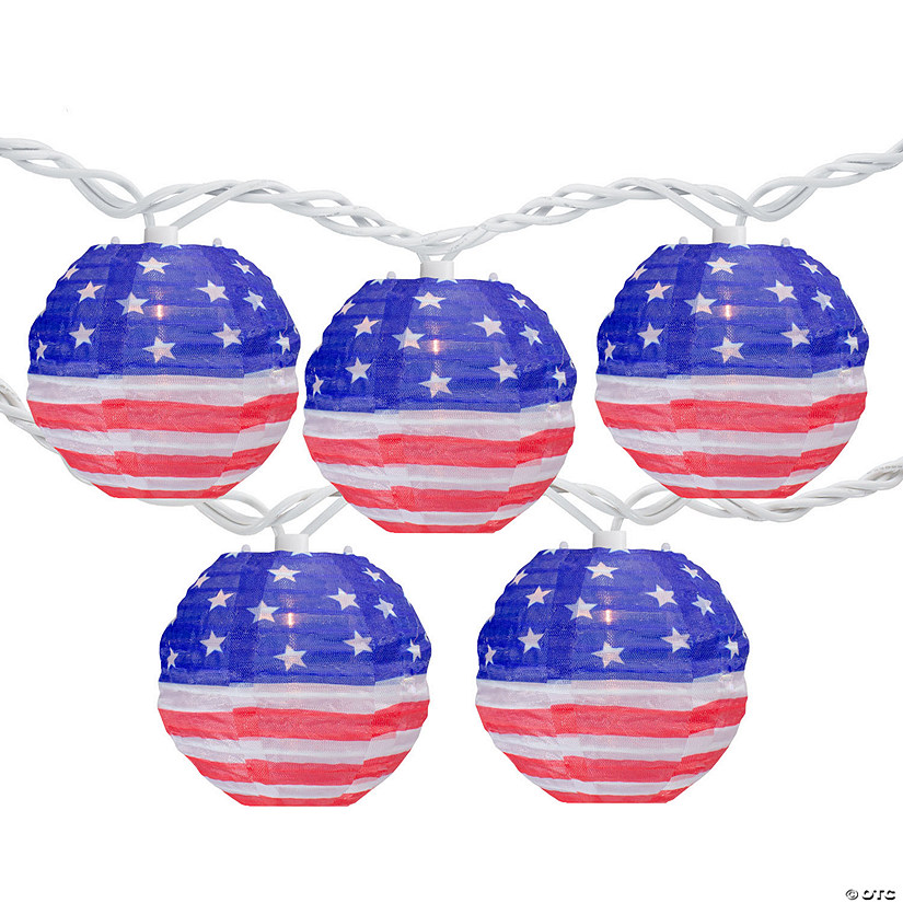 10-Count American Flag 4th of July Paper Lantern Lights  8.5ft White Wire Image