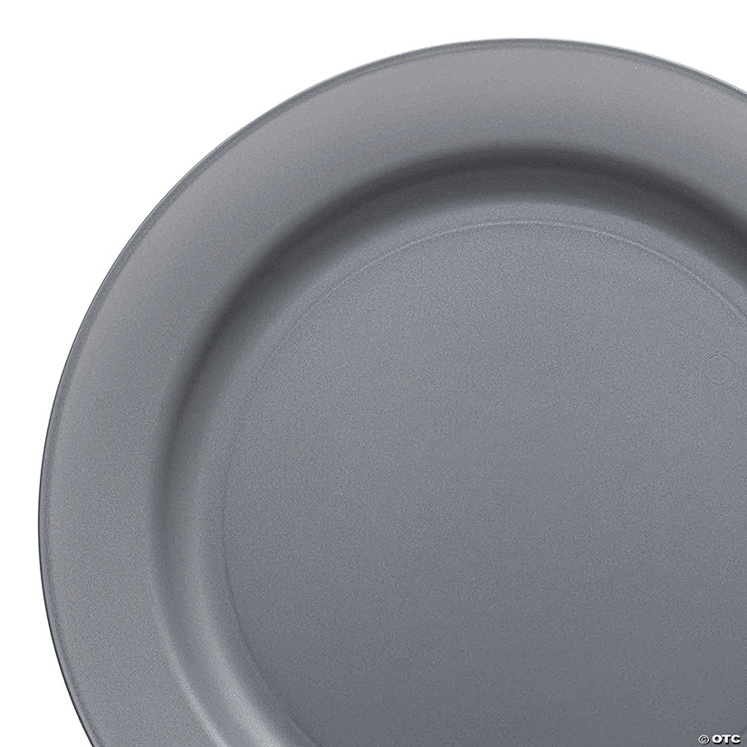 10" Matte Steel Gray Round Disposable Plastic Dinner Plates (40 Plates) Image
