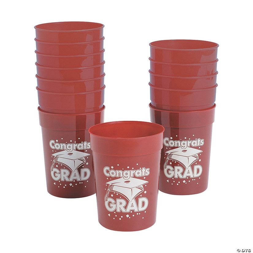 10 oz. Burgundy Congrats Grad Cap Reusable BPA-Free Plastic Cups - 12 Ct. Image