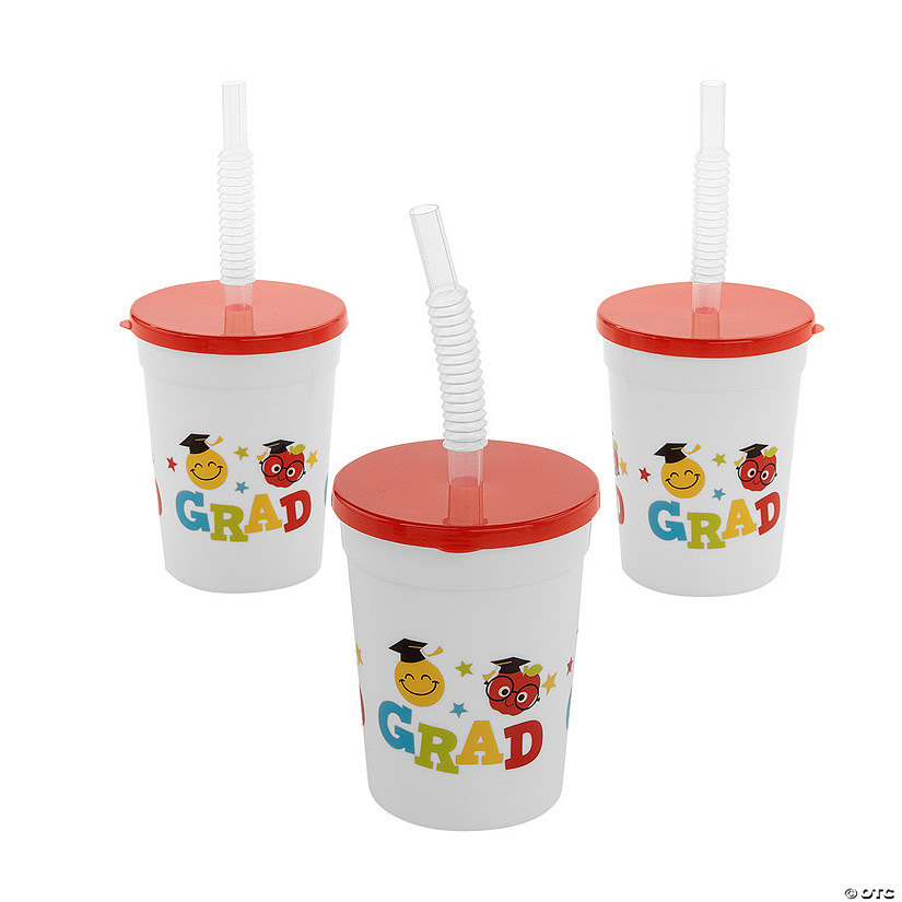 10 oz. Elementary Graduation Reusable BPA-Free Plastic Cups with Lids & Straws - 12 Ct. Image