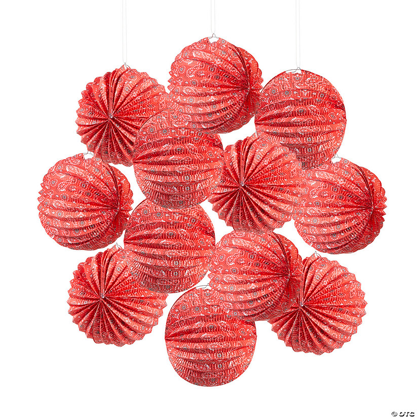 10" Red Bandana Hanging Paper Lanterns &#8211; 12 Pc. Image