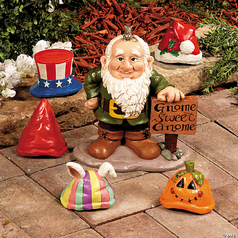 10" Resin Gnome Greeter with Seasonal Hats Outdoor Decoration Image