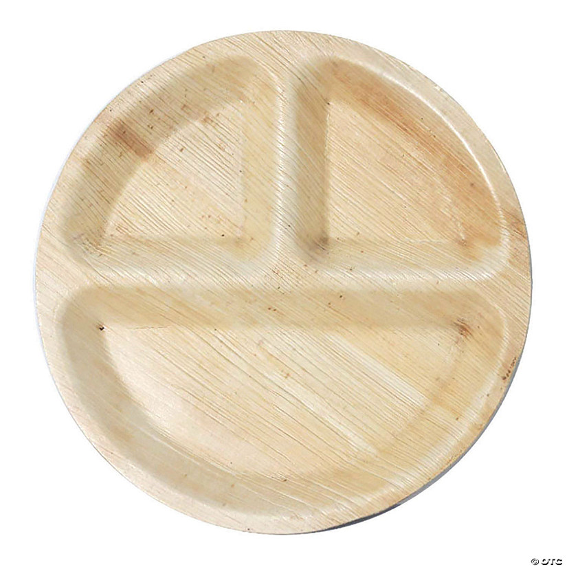 10" Round Palm Leaf 3-Partition Eco Friendly Disposable Dinner Plates (50 Plates) Image