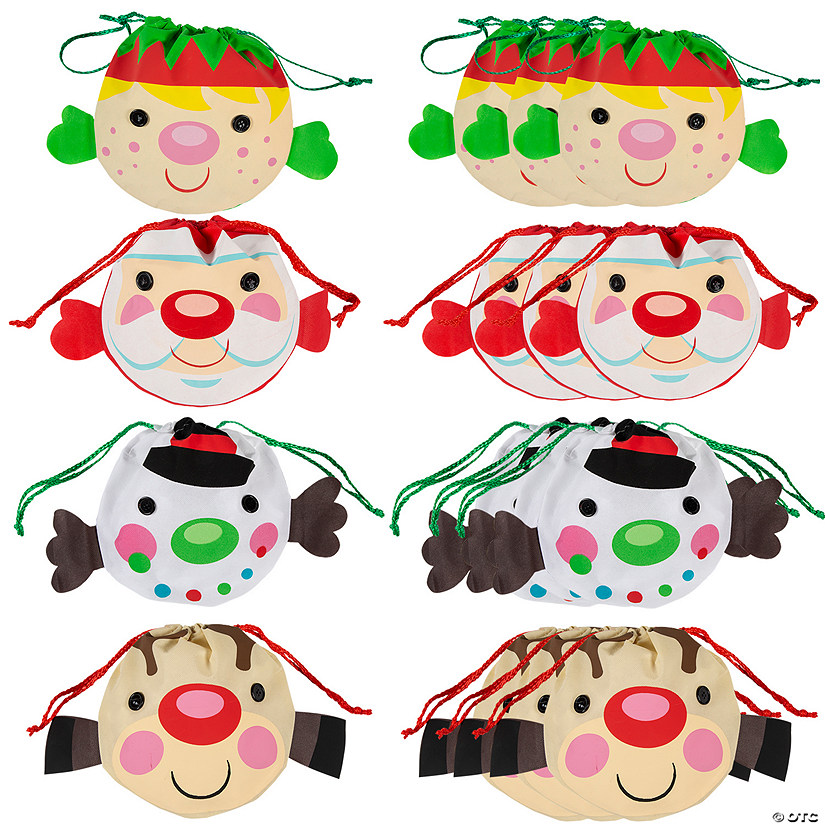 10" x 10" Cheery Christmas Nonwoven Drawstring Treat Bags - 12 Pc. Image