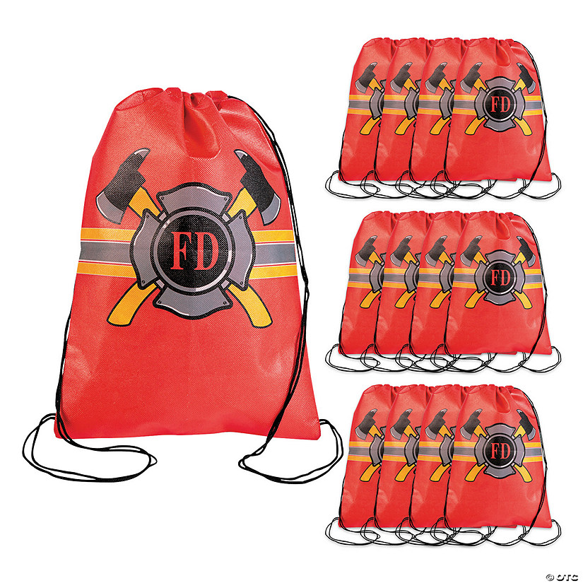 10" x 15" Medium Nonwoven Firefighter Party Drawstring Bags - 12 Pc. Image