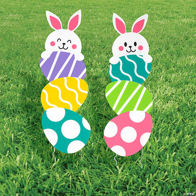 10" x 30" Easter Bunny & Eggs Vertical Yard Signs - 2 Pc. Image