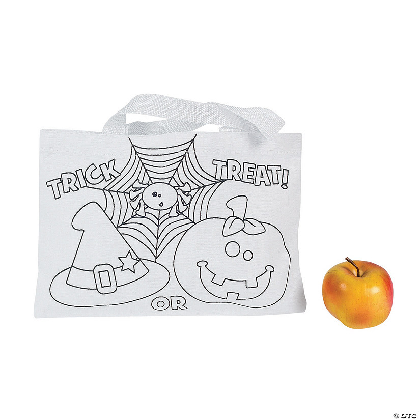 10" x 7" Bulk 50 Pc. Color Your Own Medium Halloween Friends Trick-or-Treat Canvas Tote Bags Image