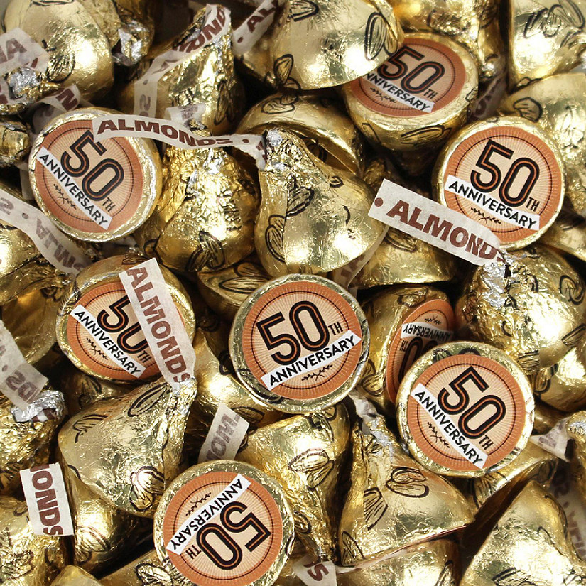 100 Pcs 50th Anniversary Gold Candy Hershey's Kisses Milk Chocolate (1lb, Approx. 100 Pcs)  - By Just Candy Image