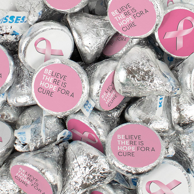 100 Pcs Breast Cancer Awareness Candy Chocolate Silver Hershey's Kisses (1lb) No Assembly Required Image