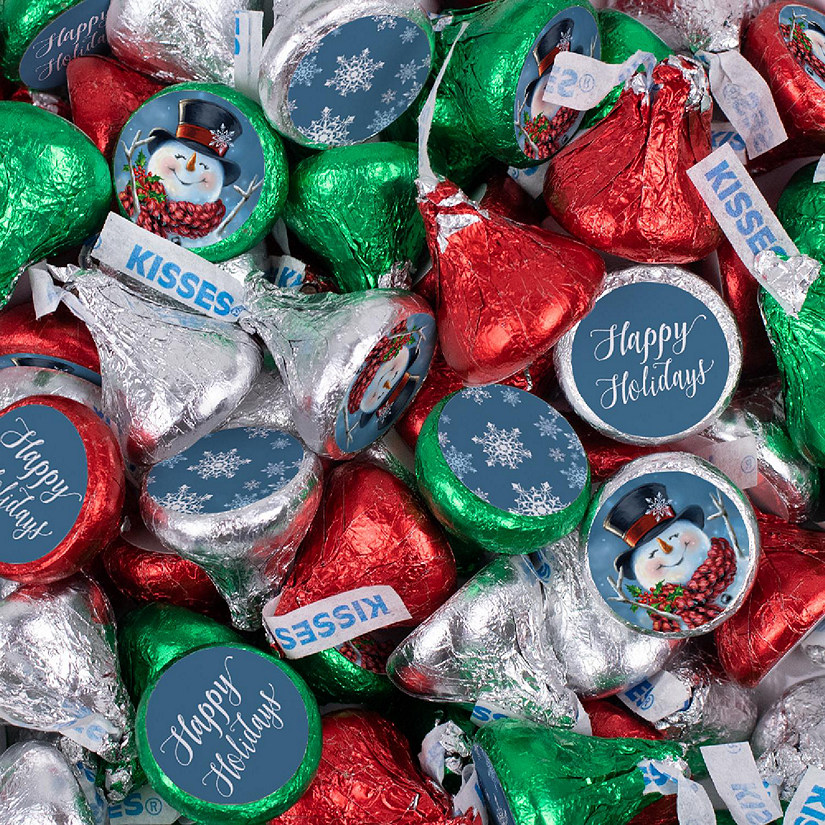 100 Pcs Christmas Candy Chocolate Hershey's Kisses Bulk (1lb) - Jolly Snowman Image