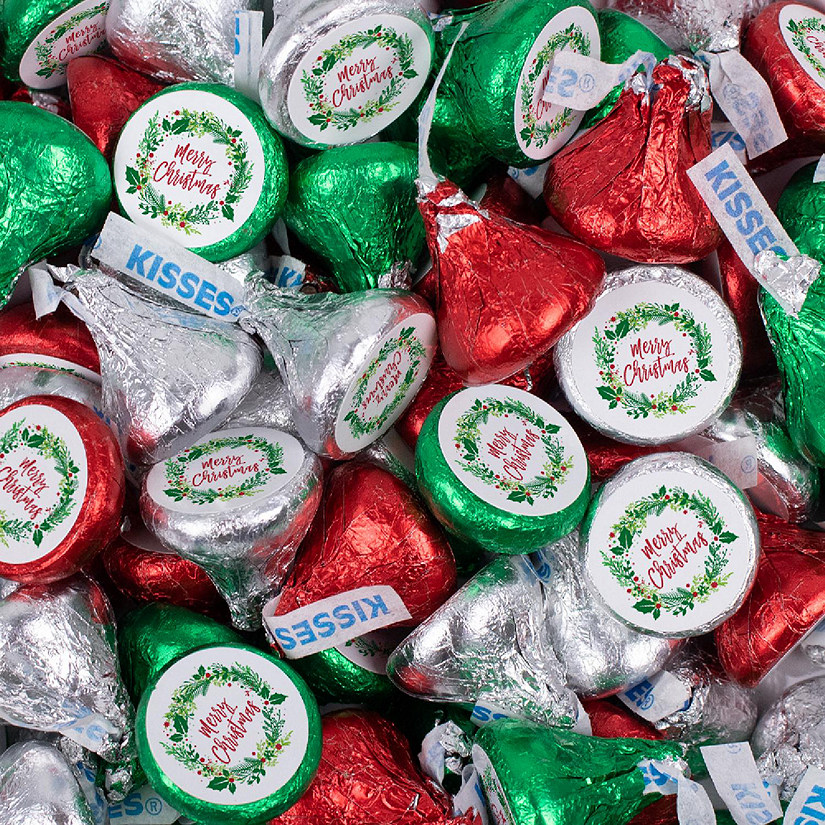 100 Pcs Christmas Candy Chocolate Hershey's Kisses Bulk (1lb) - Merry Christmas Image