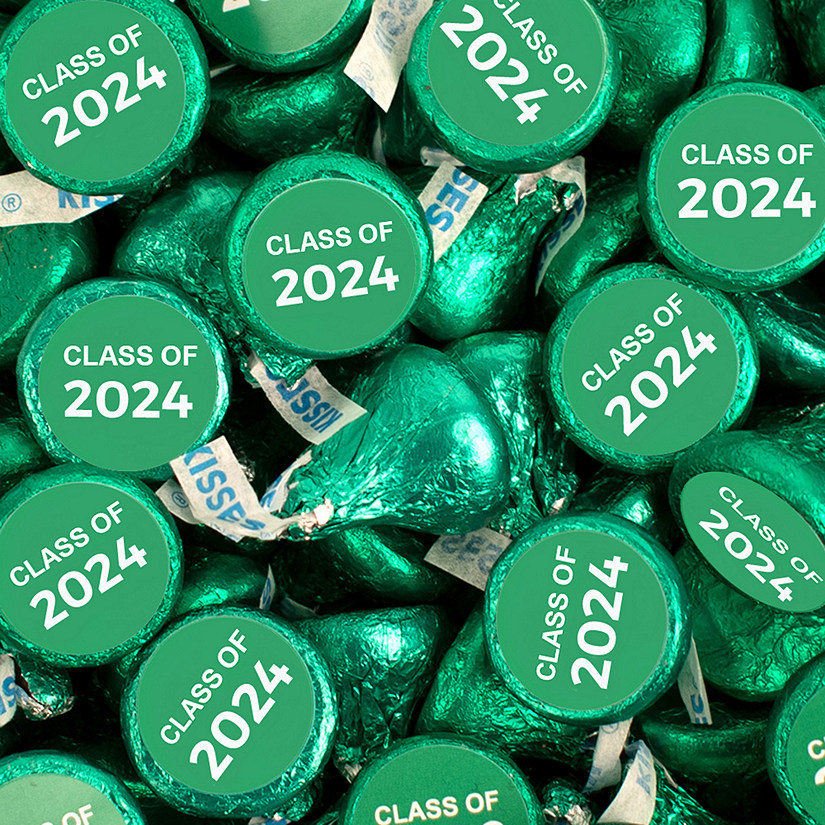 100 Pcs Green Graduation Candy Hershey's Kisses Milk Chocolate Class of 2024 (1lb, Approx. 100 Pcs)  - By Just Candy Image