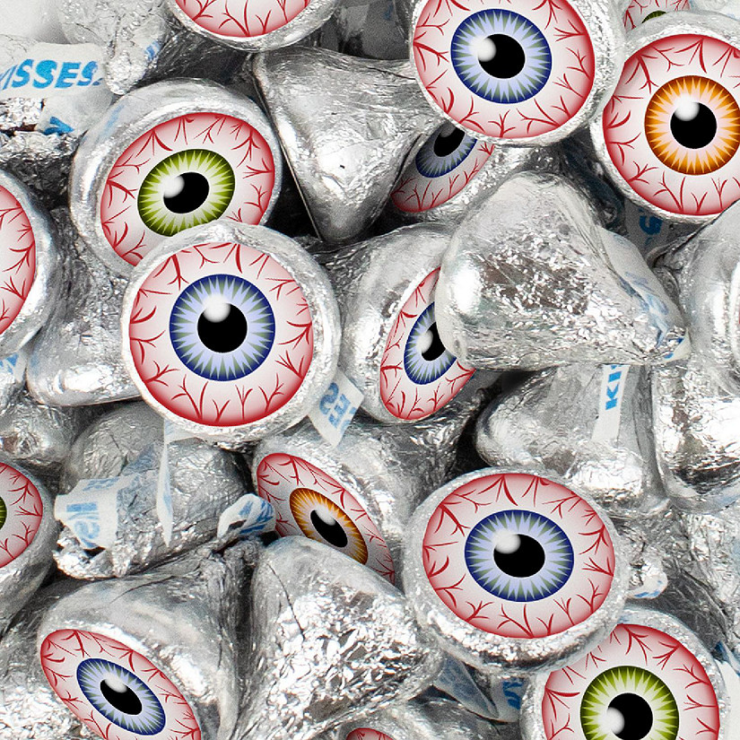 100 Pcs Halloween Party Candy Chocolate Silver Hershey's Kisses (1lb) - Eyeballs Image