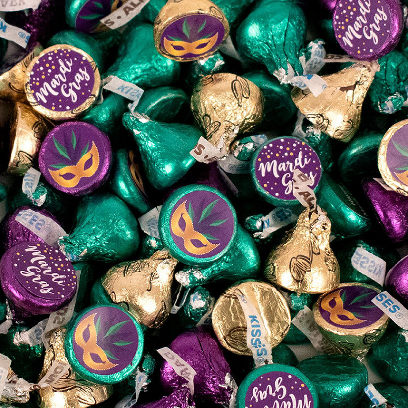 100 Pcs Mardi Gras Candy Hershey's Kisses Milk Chocolate (1lb, Approx. 100 Pcs)  - By Just Candy Image