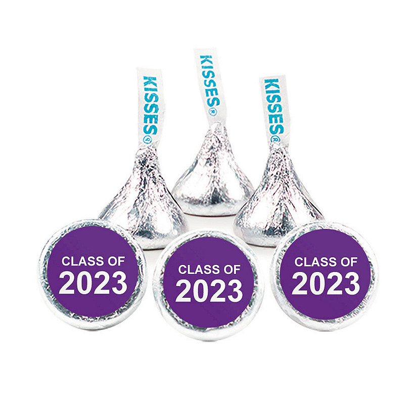 100 Pcs Purple Graduation Candy Hershey's Kisses Milk Chocolate Class of 2024 (1lb, Approx. 100 Pcs)  - By Just Candy Image