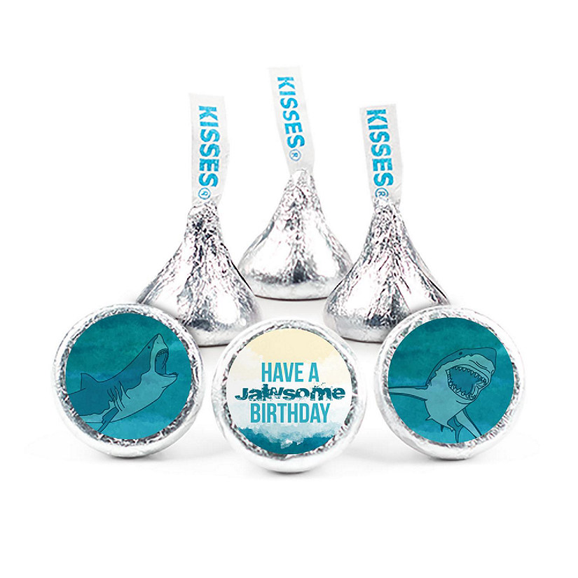 100 Pcs Shark Birthday Candy Party Favors Hershey's Kisses Milk Chocolate (1lb, Approx. 100 Pcs) - No Assembly Required - By Just Candy Image