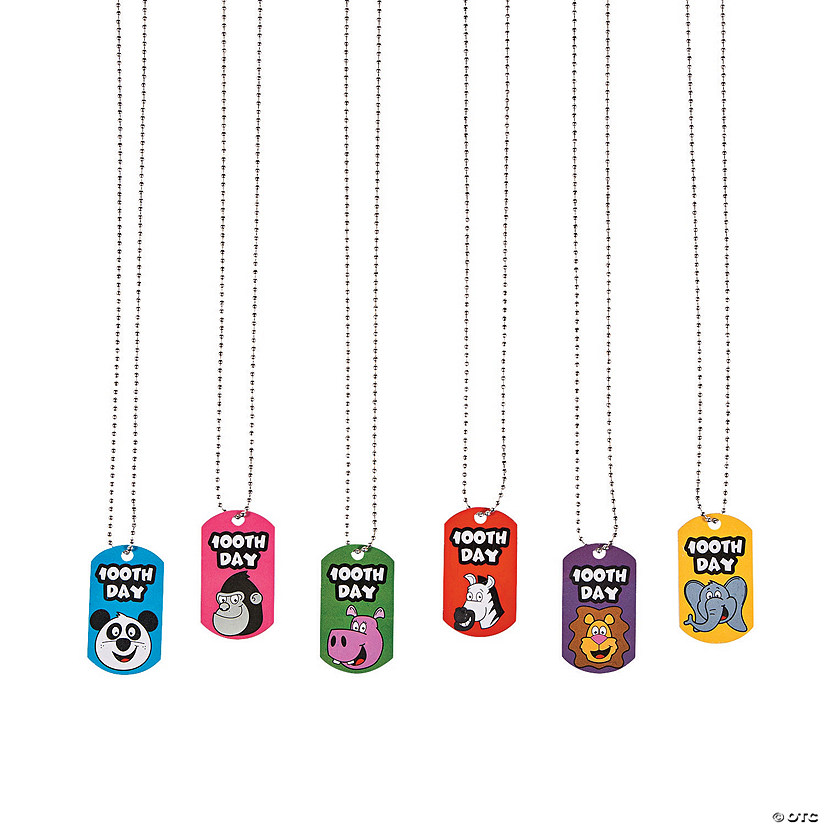 100th Day of School Dog Tag Necklaces - 12 Pc. Image