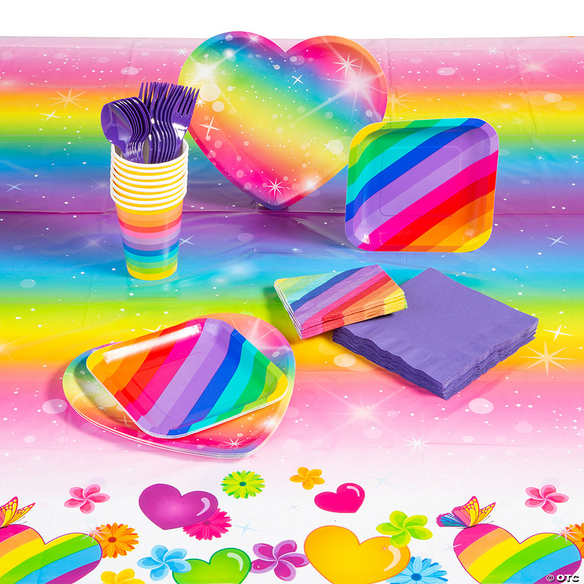 107 Pc. Rainbow Sparkle Party Tableware Kit for 8 Guests Image
