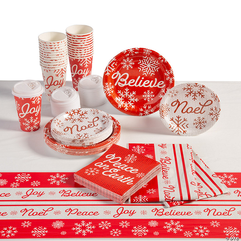 107 Pc. Scandinavian Christmas Snowflake Tableware Kit for 24 Guests Image