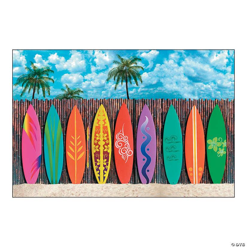 108" x 72" Surf's Up Surfboards on Fence Plastic Backdrop - 3 Pc. Image