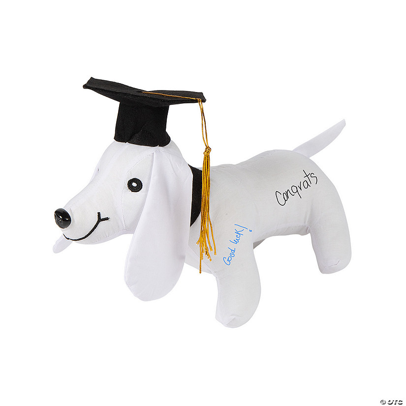 11" Graduation Autograph White Stuffed Dog with Cap Image