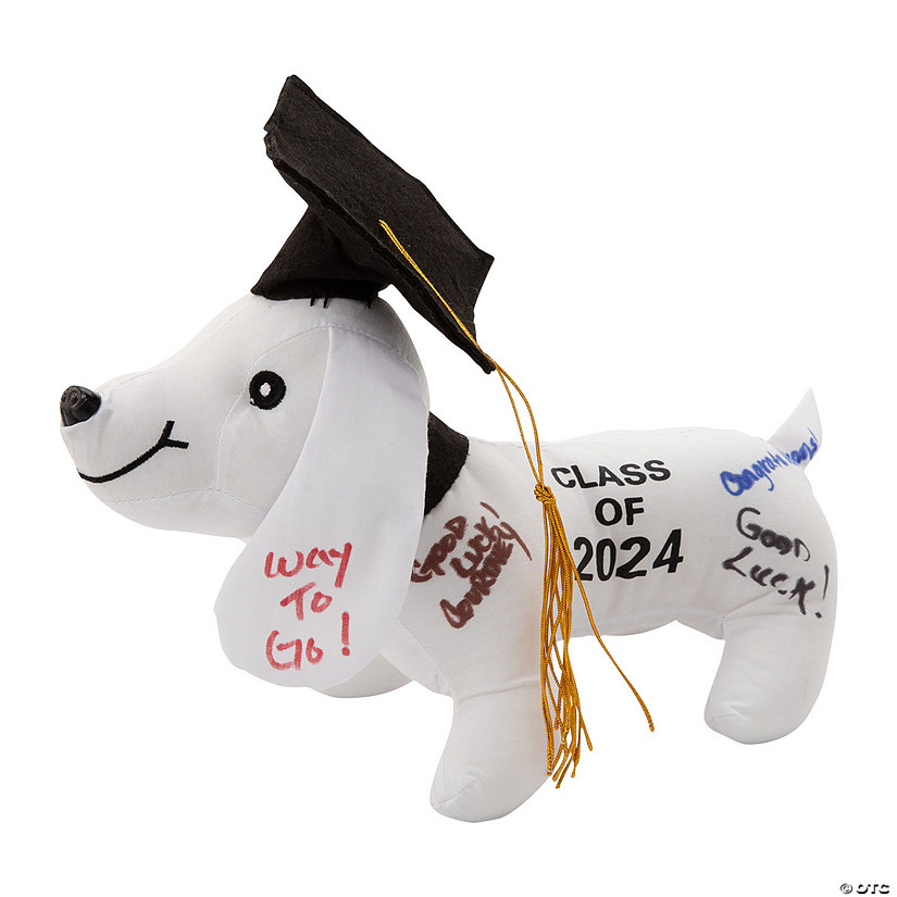 11" Graduation Class of 2024 Autograph White Stuffed Dog with Cap Image