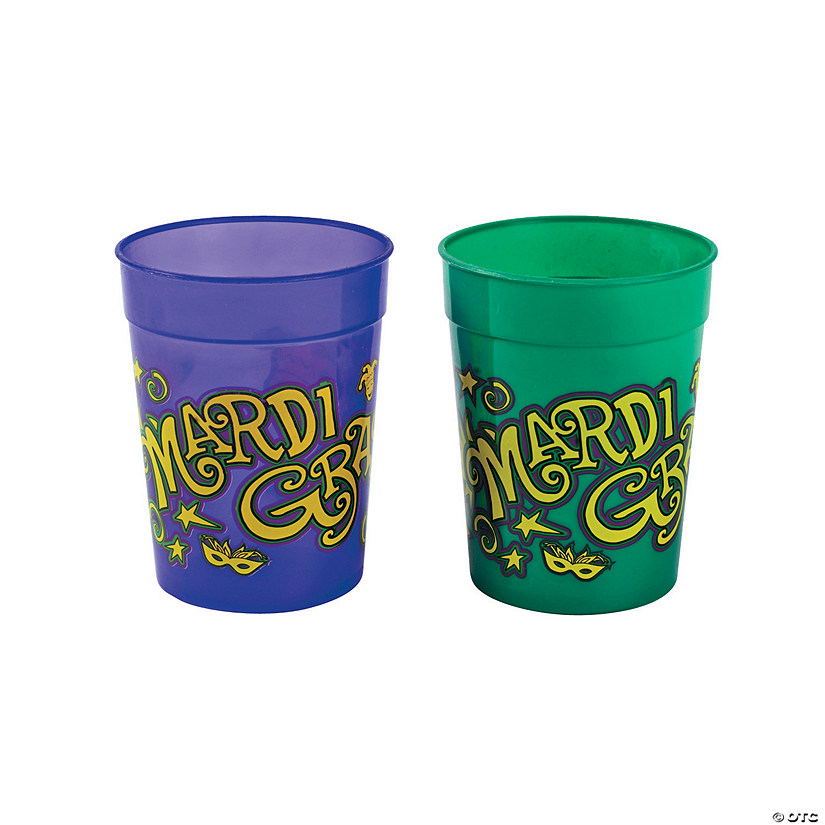 11 oz. Mardi Gras Jazzy Purple & Green Reusable Plastic Cups - 12 Ct. Image