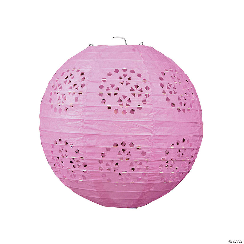 11" x 11 3/4" Pink Lace Design Hanging Paper Lanterns - 12 Pc. Image