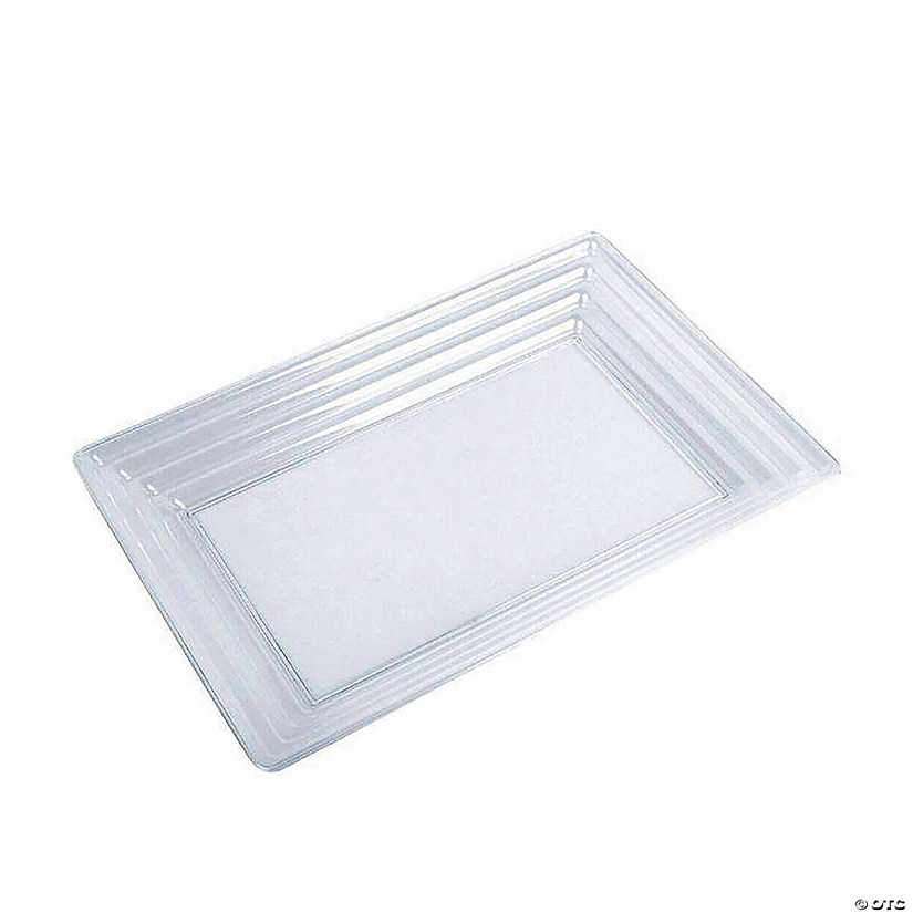11" x 16" Clear Rectangular with Groove Rim Plastic Serving Trays (12 Trays) Image