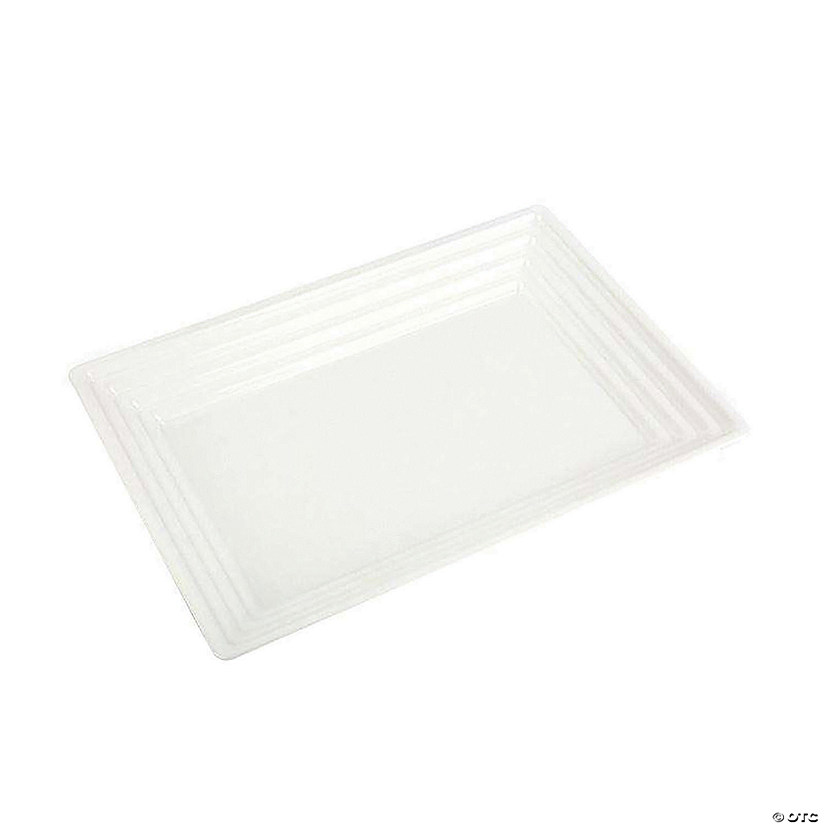 11" x 16" White Rectangular with Groove Rim Plastic Serving Trays (12 Trays) Image