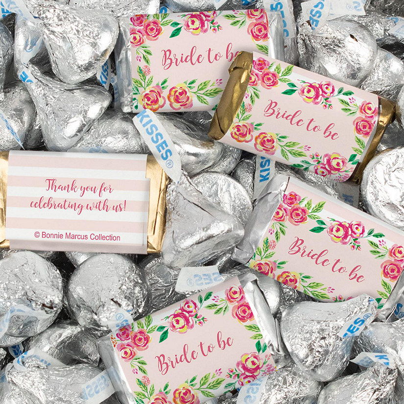 116 Pcs Bridal Shower Candy Party Favors Hershey's Miniatures & Kisses - Pink Floral Image