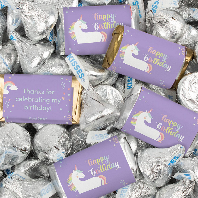 116 Pcs Unicorn Kid's Birthday Candy Party Favors Wrapped Hershey's Miniatures and Kisses by Just Candy (1.50 lbs) Image