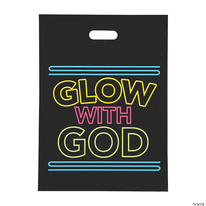 12 1/2" x 17" Bulk 50 Pc. Neon Religious Glow with God Trick-Or-Treat Plastic Goody Bags Image