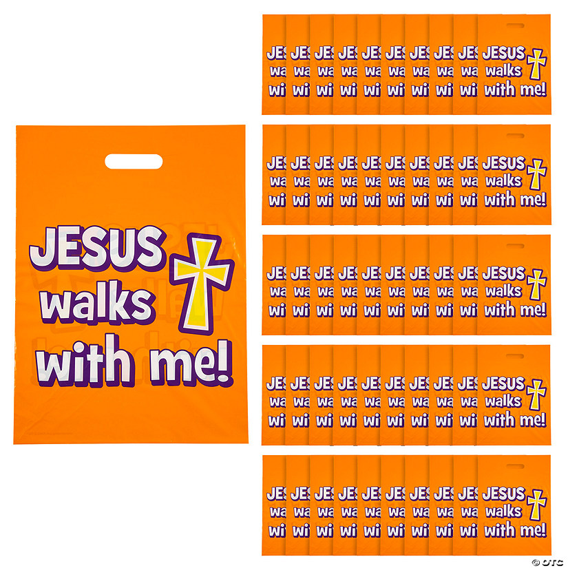 12 1/2" x 17" Bulk 50 Pc. Walk Safely with Jesus Plastic Goody Bags Image
